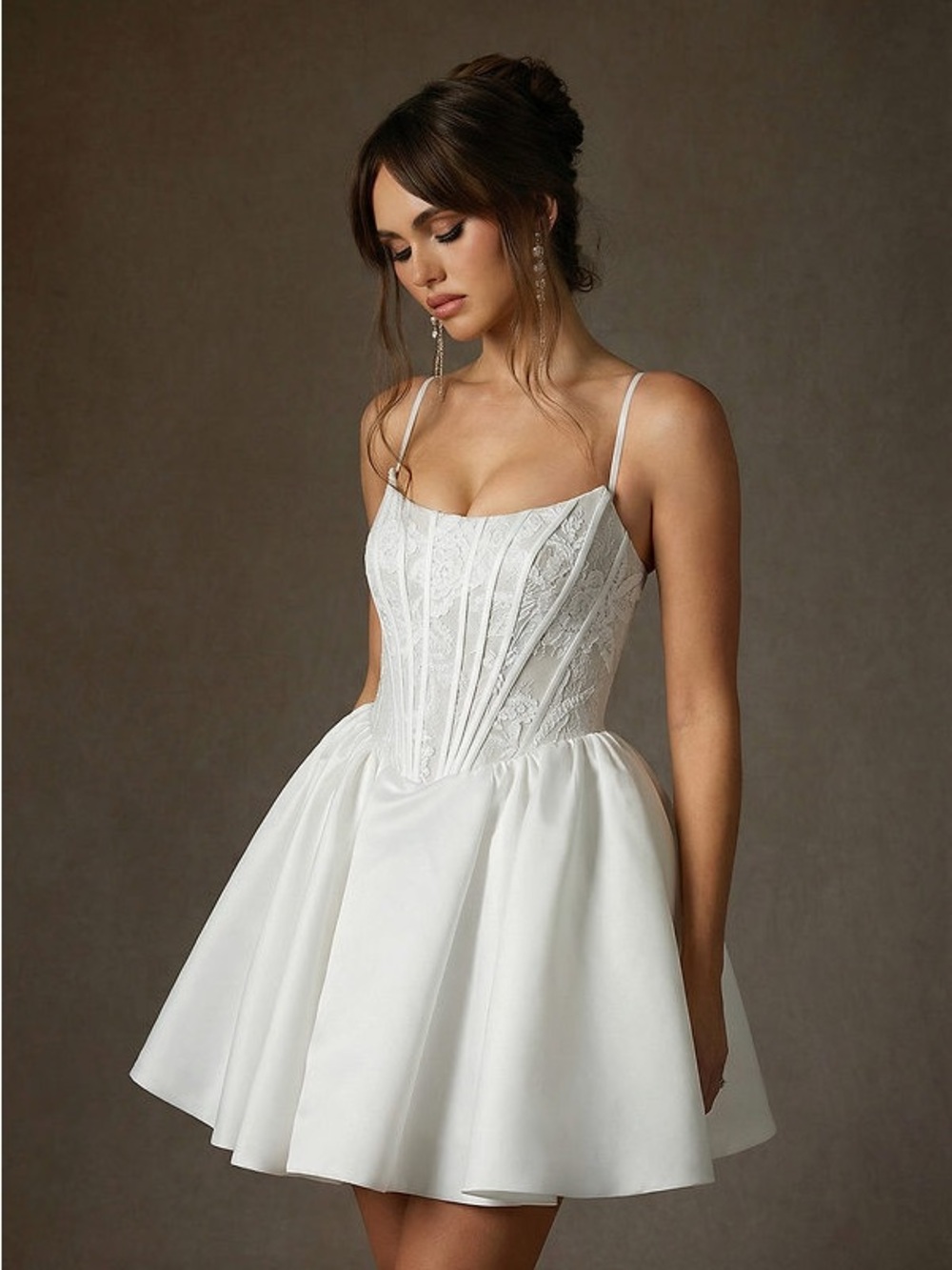 Azazie Barica Diamond White A-Line Strapless Lace Dress